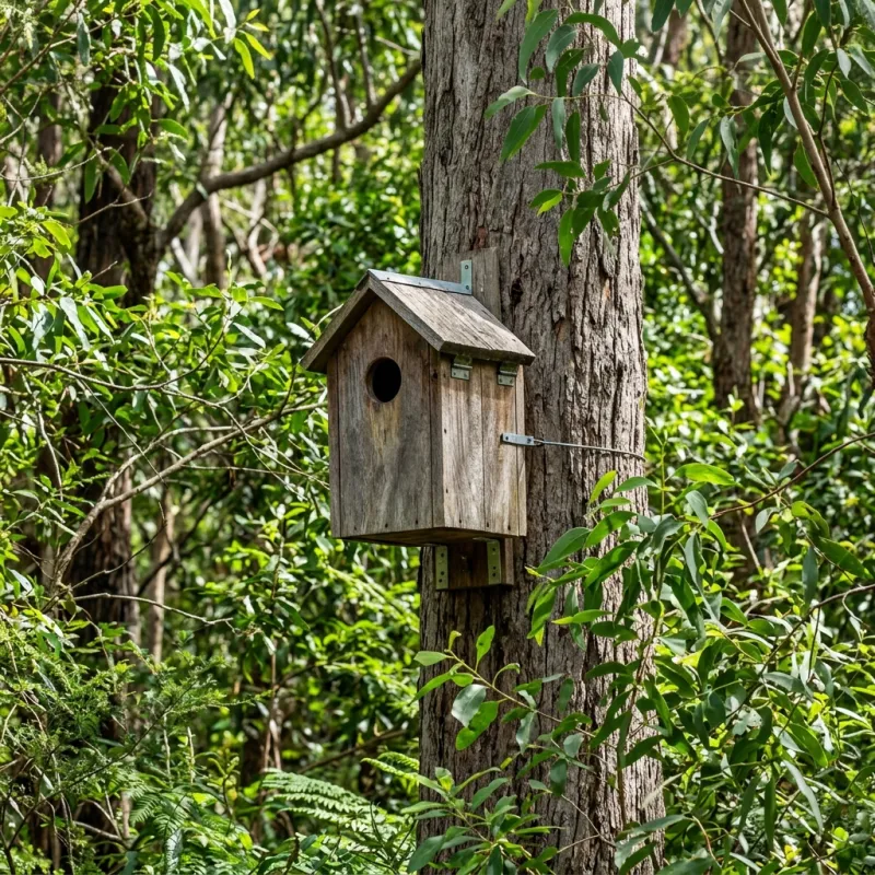 Animal nesting box installed as a humane alternative to a Humevale roof cavity