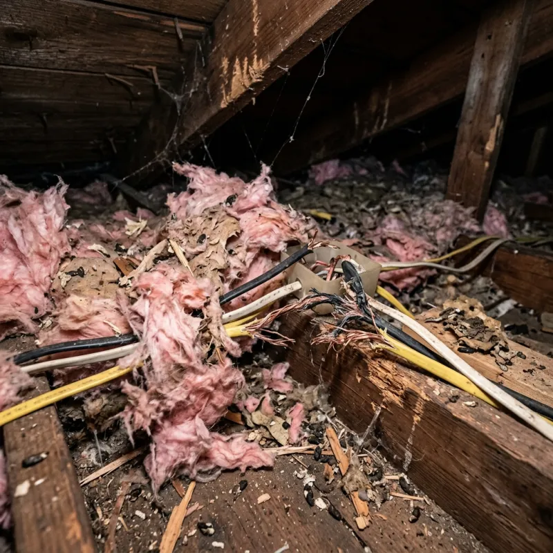Contaminated ceiling insulation being assessed in a Humevale roof space