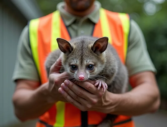 Animal handler safely recovering a deceased possum in Humevale
